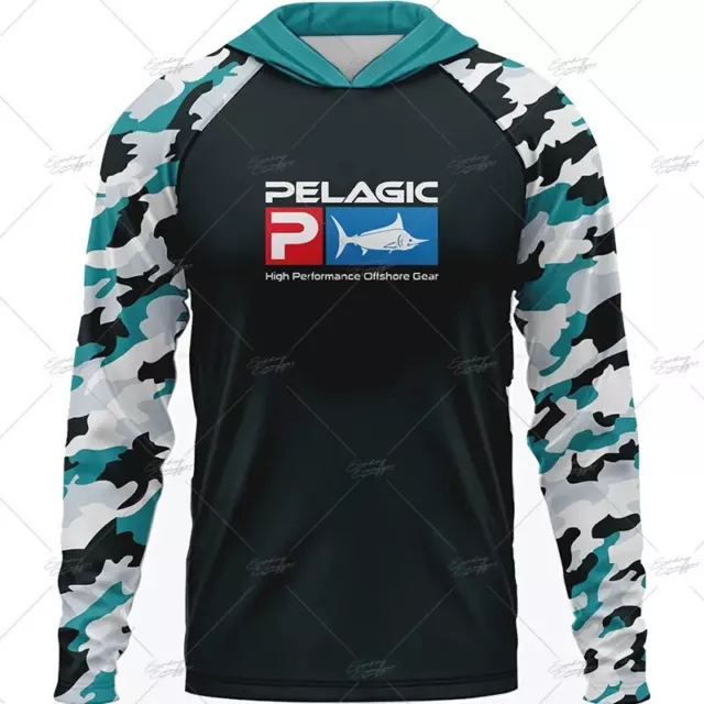 Pelagic Grea Fishing Shirts Long Sleeve Hooded Face Cover Quick Dry UV Protect