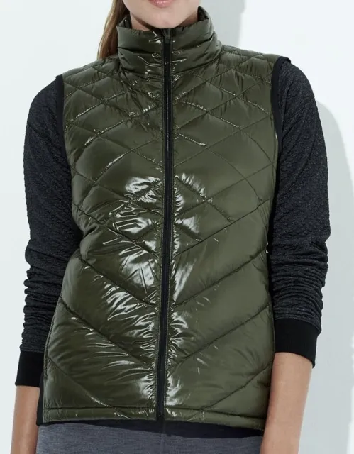 LUCY Daily Zen Down Filled Vest Shiny Forest Green Black Jacket NEW Womens Sz M