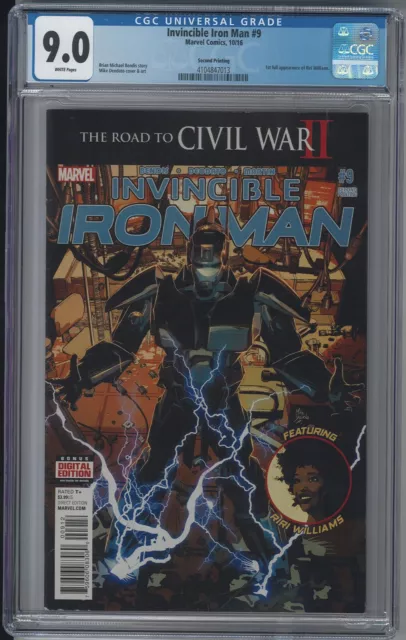 Invincible Iron Man 9 CGC 9.0 VF/NM 2nd Print Deodato 1st RiRi Williams 2016 🔑