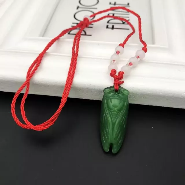 China hand made  Dark green cicada pendant b7bw