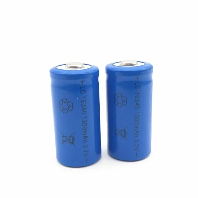 2 X Batterie Litio Lc 16340 Batteria Ricaricabile Li-Ion 1300 Mah 3.7V Cr 123A