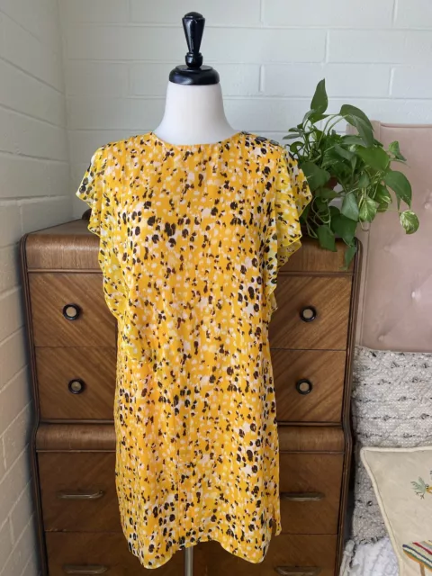 Derek Lam IO Crosby Yellow Black Polka Dotted Short Flutter Sleeve Dress Size 4