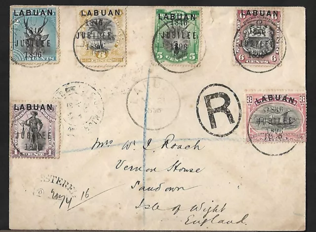 Labuan To Uk Commemorative Jubilee Overprints On Registered Cover 1896