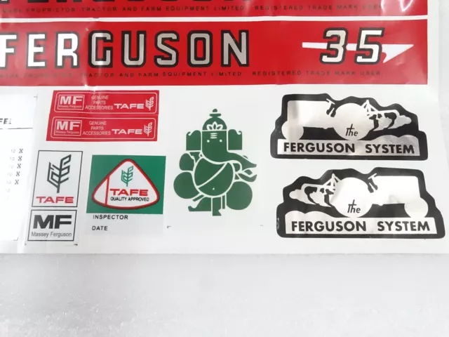 Bonnet Decal Emblem Sticker Kit Set For Massey Ferguson 35 Tractor #10-4