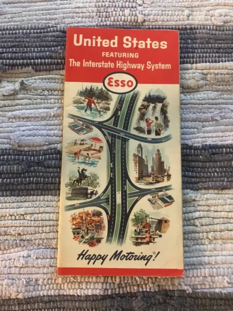 1964 ESSO United States INTERSTATE HIGHWAY SYSTEM Vintage Road Map! HUMBLE OIL!