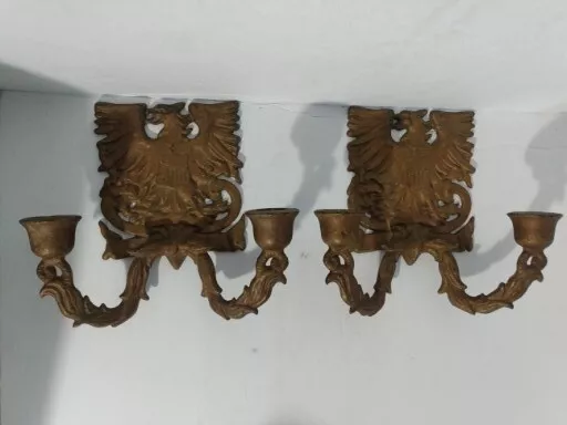 Pair Of Bronze Color Painted Wilton Cast Iron Eagle Candle Holders Wall Sconces