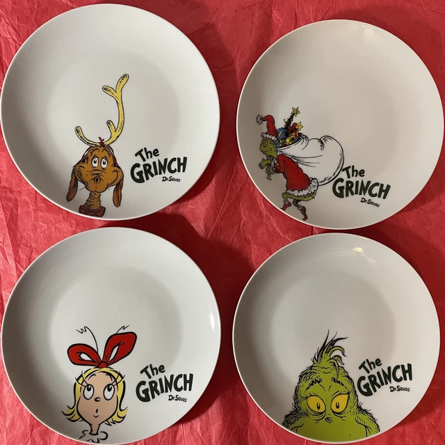 SET OF 4 Dr Seuss The Grinch 8" Salad Dessert Plates Vandor Barnes