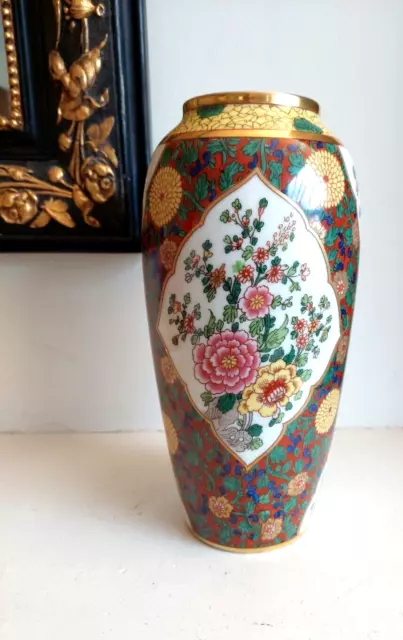 Sublime Vase Ancien B & Cie LIMOGES Faïence Peinte Japonisante Rehaussée Dorure