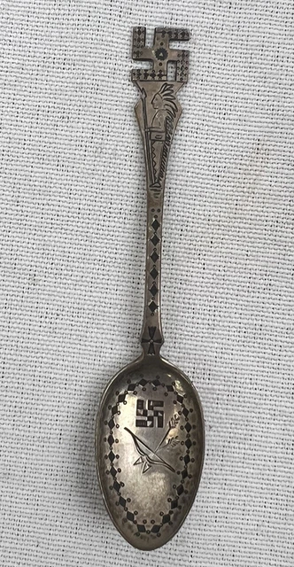 NAVAJO Spoon INDIAN CHIEF SILVER STAMPWORK CUT OUT WHIRLING LOG antique original
