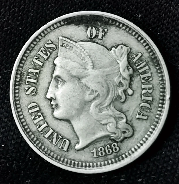 USA 1868 Three Cent Nickel, Scarce GVF Or Better Coin USA 1868 Three Cent Nickel, Scarce GVF Or Better Coin