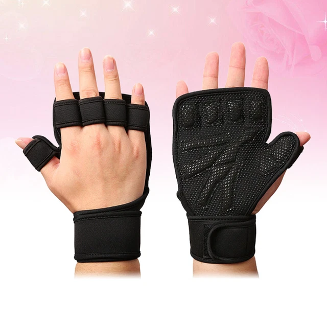 Fingerless Workout Gloves Weight Lifting Hand Grips Black Handles Sports 9