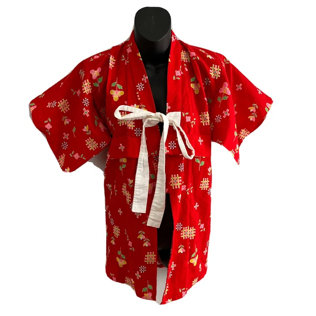 Kids Girls Japanese Kimono Jacket Robe 2 Pcs Set Children’s Size 3-4 Red Floral