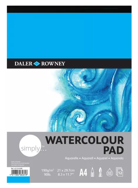 DALER ROWNEY SIMPLY A4 WATERCOLOUR PAD 190gm 12 SHEETS