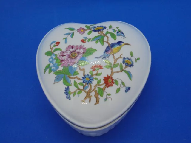 Aynsley Pembroke Heart Shaped Trinket Box & Lid Birds & Floral Bone China