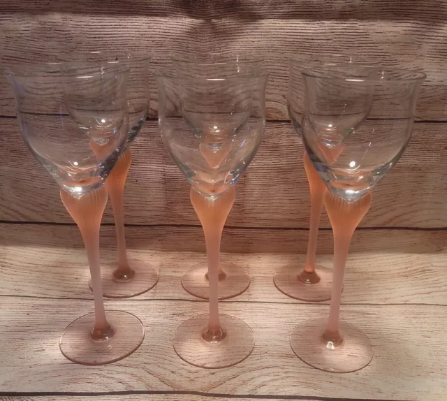 Sea Mist Coral Frosted Stem Mikasa  Wine Goblets Glasses  Set of 6