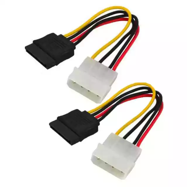 15 Pin SATA Female to Molex IDE 4 Pin Male Power Adapter Cable - Pack of 2