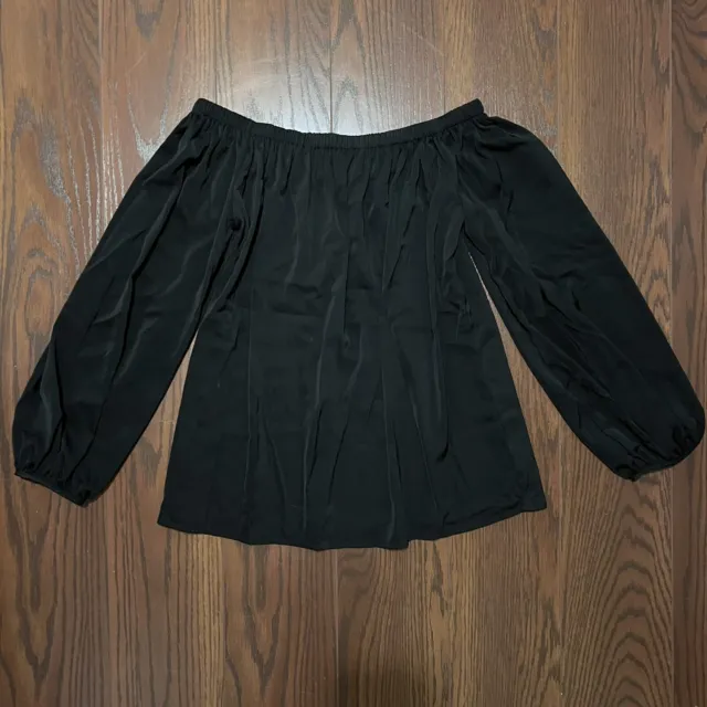 Wishlist Black Satin Off the Shoulder Swing Top Tunic 3/4 Length Sleeve Size L