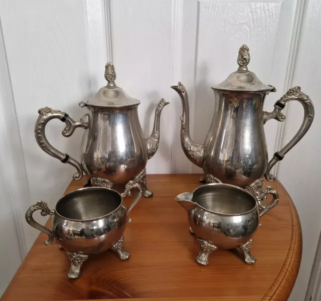 Vintage Silver Plate Coffee Pot Tea Pot Milk Jug Sugar Bowl EPNS Silver Plated