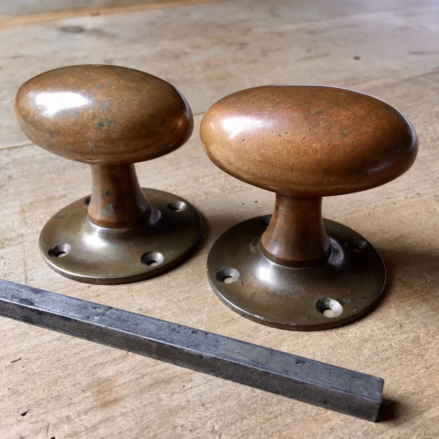 Brass Door Knobs Handles Antique Victorian Oval Pulls Vintage Original Old