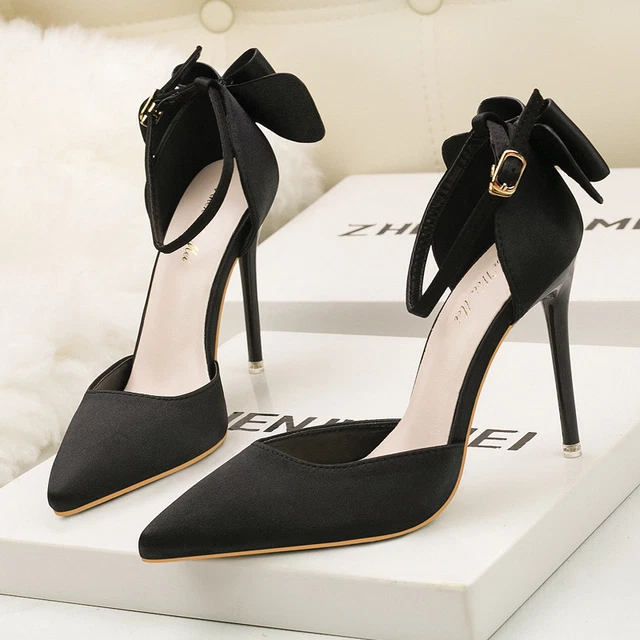 Éscarpins Sandales Femmes 10 CM Élégant Talons Aiguilles Noir Cuir Synthetique