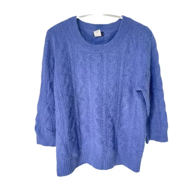 J.Crew Women’s Cashmere Cable-Knit Crewneck Sweater Sz L in Ocean Blue - EUC