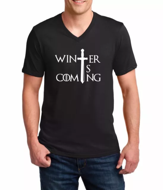 Men's V-neck Winter is Coming T-shirt Game of Thrones Tee T Shirt Christmas Gift