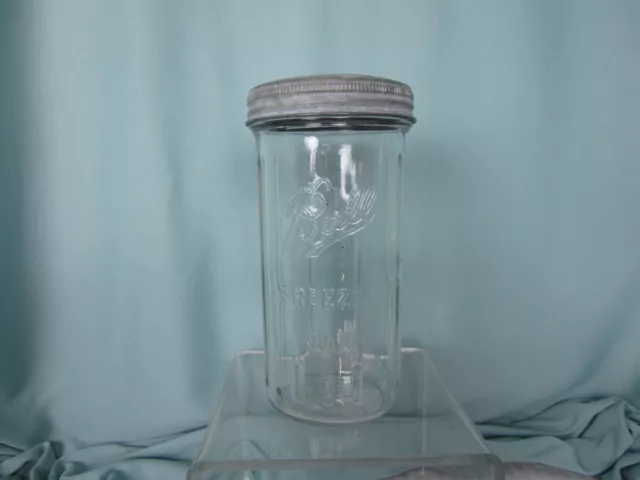 Ball Freezer Jar Clear Glass 12 oz Ribbed Sides & Back A15 Zinc Lid Vintage
