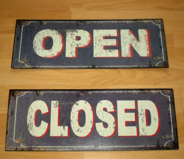 2X Cartel de Tienda Chapa Open & Closed En Nostalgiestil Cada Uno 36x13cm