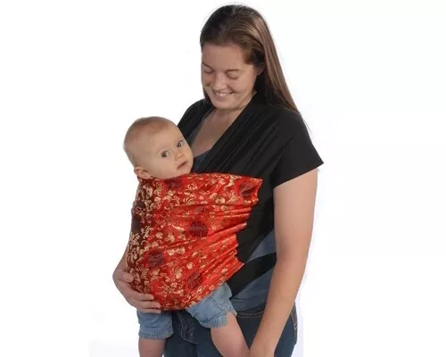 NEW Moby Wrap Baby Carrier 100% Cotton & Asian Brocade SILK Black Red 5-35 lbs.