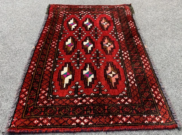 Authentic Hand Knotted Afghan Turkmen Sara Wool Area Rug 2.4 x 1.5 Ft (2508 PEW)