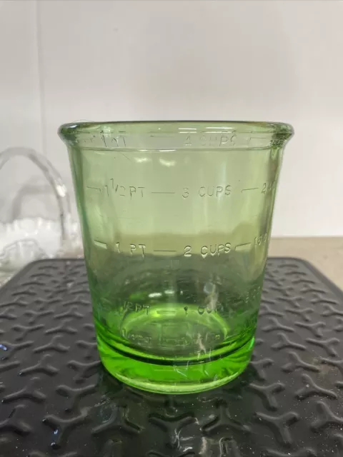 Large Uranium Glass D&B 4 cup Measuring cup depression vaseline glass 1930’s