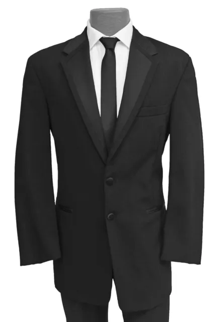 48L Perry Ellis Black Vail Tuxedo Jacket 100% Wool Satin Edged Notch Lapel Coat