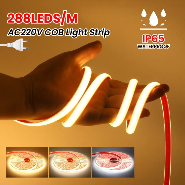 230V COB LED Streifen Wasserdicht, Dimmbar - 288 LEDs/m, Warmweiß, Für Innen & Außen