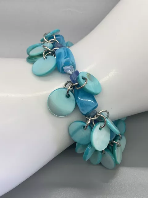 Vintage Mermaid Ocean Blue Glass  Beaded Cha Cha  Stretch Bracelet