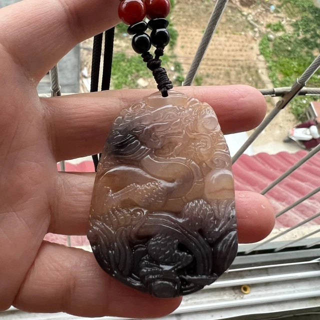 Natural Jade Pendant Hand Carved Dragon Brand Neutral Necklace Amulet