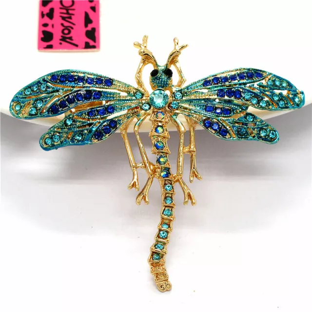 Hot Lady Fashion Lovely Blue Enamel Crystal Dragonfly Charm Womens Brooch Pin