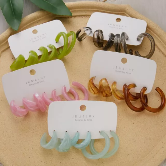 Fashion 3 Pairs Women Girl Colorful Acrylic Resin Hoop Earrings Set Ear Stud New 2