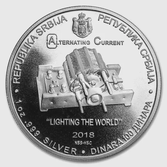 Nikola Tesla   2018 Alternating Current  1 Oz Silber 9999 Serbien 100 Dinar  ST