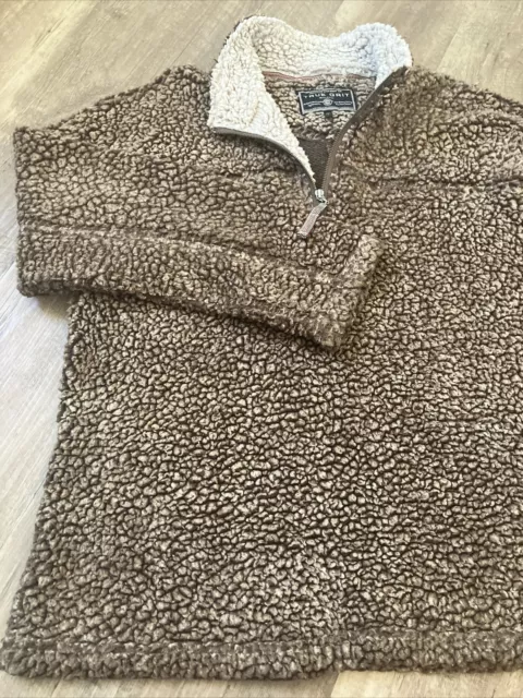 MEN’S TRUE GRIT Sherpa Fleece Pullover Sweater Large Brown Quarter Zip ...