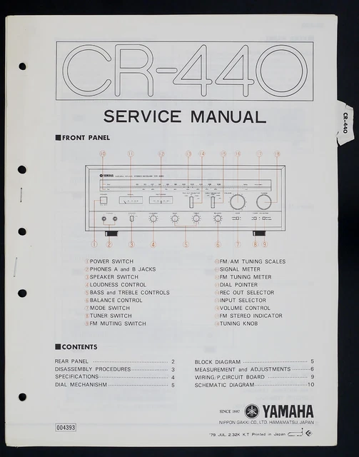 ORIGINAL YAMAHA CR440 Stereo Receiver Service Manual/Diagram/Parts List o148 EUR 16,50