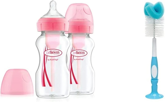 Opciones de flujo natural Dr. Brown's + biberones de cuello ancho anticólicos, 270 ml rosa