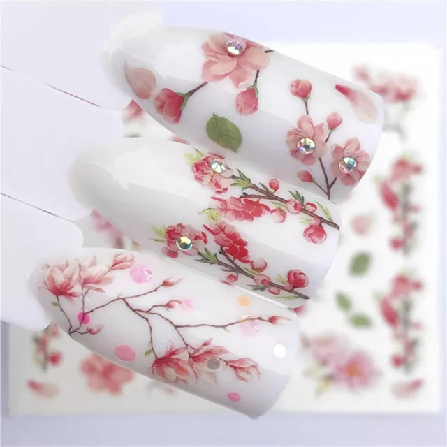 Nail Art Wasseraufkleber Aufkleber Transfers Frühling Sommer Blumen Kirschblüte 10