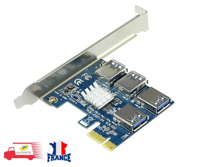 Card Riser PCIe 1 à 4 PCI-Express PCI-E 1X à 16x1 vers Externe 4 USB 3.0 BTC