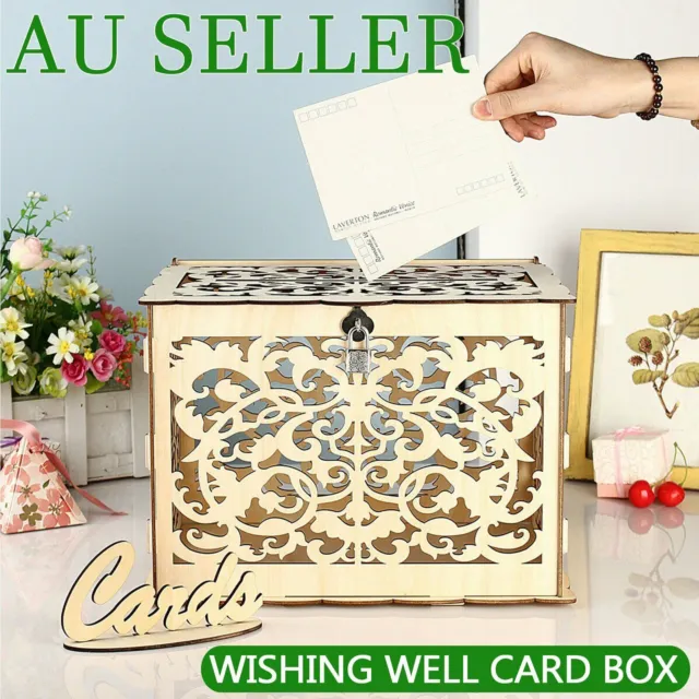 Au Wishing Well Card Box Decorative Wood Carved Wedding Engagement Party Rustic