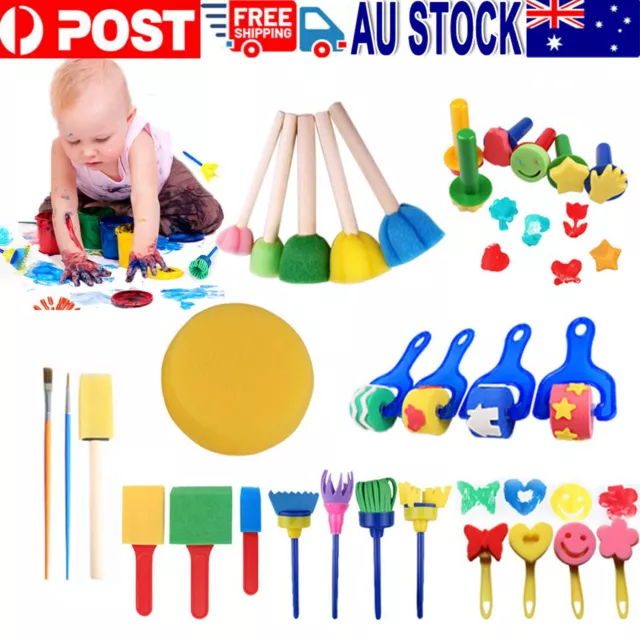 30Pcs/Set Kids Painting Brush Set Sponge Toy Children Toddler DIY Tool Kit AU