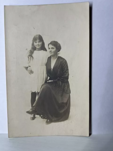 Antique Edwardian RPPC Mother And Daughter Social History Postcard