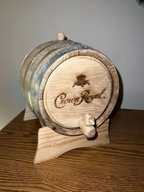 Crown Royal Whiskey Barrel Wooden Decanter Drink Dispenser Home Bar New