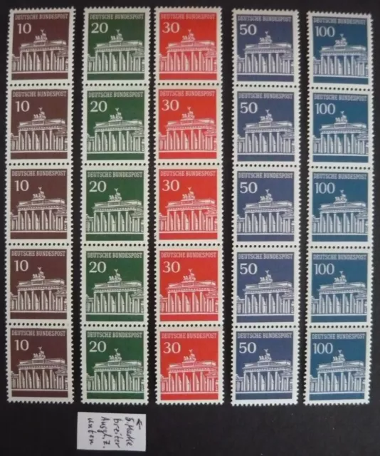 Bund Brandenburger Tor Rollenmarken MiNr. 506-510w postfrisch Fünferstreifen!