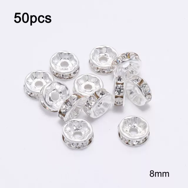 Schillernde 8 mm Strass Kristall Zwischenring Perlen 50 Stck. Ideal für Schmuck