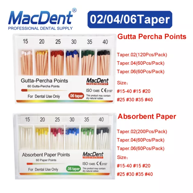 MacDent Dental Endodontic Gutta Percha Point & Absorbent Paper Obturation Points